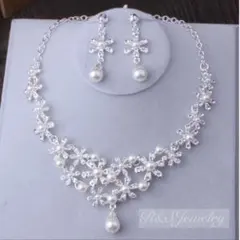 新品2点セットパール ウェディングピアス ネックレスブライダル結婚式前撮り