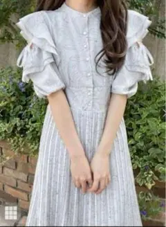 grl ショルダーオープンフリルリボンプリーツワンピース al139 グレー