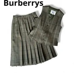 Burberrysヴィンテージバーバリー　スカート&ベスト　グリーン系レアM相当