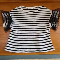 BREEZE 110サイズ 白黒ストライプ 袖フリル　Tシャツ