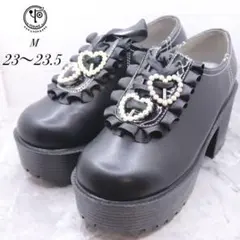 【極美品】ヨースケyosuke厚底スニーカー　パール　ハート　黒　23 23.5