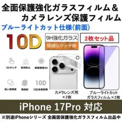 iPhone17Proブルーライトカット全面フィルム&カメラ用透明フィルム 2式