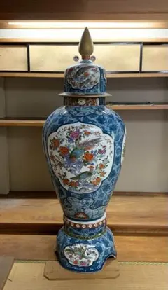 Y*a様 手描き染付錦花鳥古伊万里大花瓶