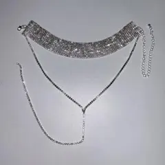シルバー ストーン装飾 チョーカー ネックレス