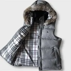 極美品バーバリーブラックレーベル 千鳥 フード ノバ ファー ダウン ベスト