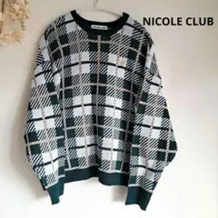 Nicole club ポロクラブコラボ　チェック柄ニット　ロゴ入　グリーン
