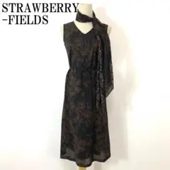 ストロベリーフィールズ スカーフ付きワンピース 花柄 グレー ブラウン B796