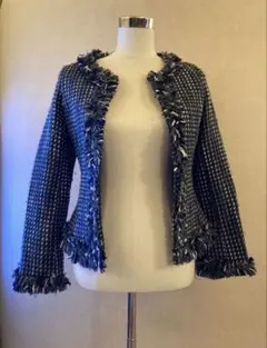 ノーカラー ツイードジャケット フリンジ