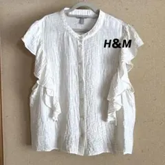 H＆M フリル付きホワイトノースリーブ ブラウス