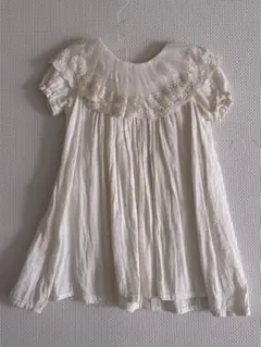 woodwoodwoodハンドメイドおめかしワンピース レースダブルガーゼ90