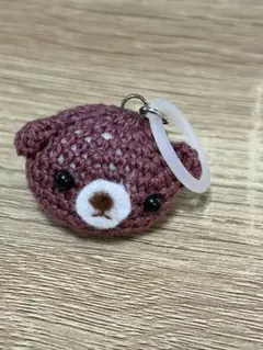 ハンドメイド あみぐるみ くま めじるしチャーム 手編み（パープル）