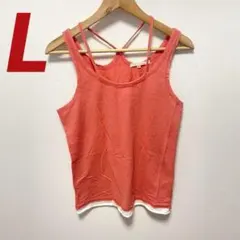 美品 タンクトップ ヨガウェア トップス レディース オレンジ L コットン 綿