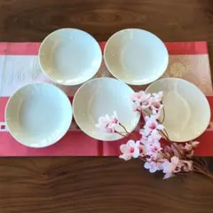 【新品】美濃焼//桜のレリーフのオーバル型中皿アイボリー5枚のサムネイル