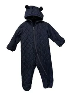 美品UNIQLO ベビー　ネイビー クマ耳付きジャンプスーツ