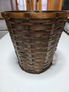 竹製 円筒形バスケット ダークブラウン