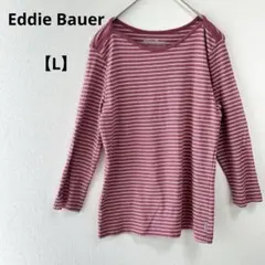 エディバウアー【L】ピンクストライプ長袖Tシャツ 綿100 コットンカジュアル