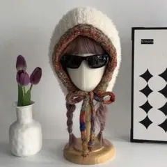 ファー素材のフード付き帽子　バラクラバ　ニット帽