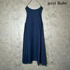 nest Robe リネン Aライン ノースリーブワンピース　紺　 N3422