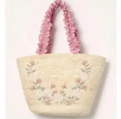 定価以下♡メゾンドフルール♡ フリルハンドルフラワー刺繍かごバッグ