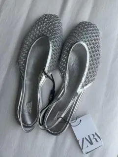 ★新品★ ZARA メッシュ フラットシューズ シルバー 38のサムネイル