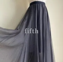 フィフス　チュールギャザーロングスカート　パーティー　M　グレー系