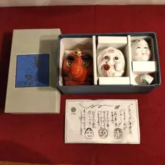 骨董品です！おかめ・火男・天狗の可盃 3点セット忠馬製 k2289 骨董品です！おかめ・火男・天狗の可盃 3点セット忠馬製 k2289