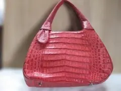赤 クロコダイル風レザートートバッグ