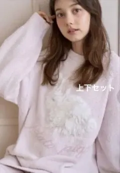 ジェラートピケ ベビモコラビットジャガードプルオーバー&ロングパンツ　ピンク