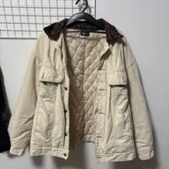 クリーム色キルティングジャケット レオパード襟