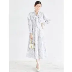 ２ＷＡＹリボンケープ付きフラワープリントワンピース ブルー