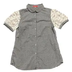 earth music &ecology ギンガムチェック 半袖シャツ レース袖