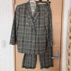 ピンクハウス グリーン系 チェック ジャケット+パンツ　セットアップ