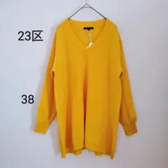 新品 23区 カシミヤ100% Vネック 長袖 ニット M イエロー 無地