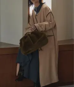 Aunt Mari's ノーカラーパイピングトレンチコート　ベージュ