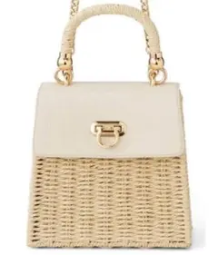 2Wayレザーフラップミニかごバッグ[tr413]アイボリー　美品　即日配送