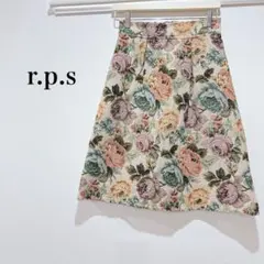 アールピーエス 花柄フレアスカート ひざ丈 レトロ風 おしゃれ 薔薇 総柄 Mのサムネイル