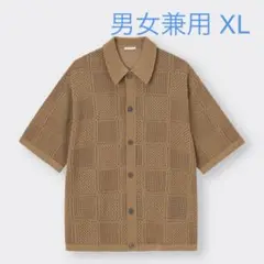 ウォッシャブルメッシュニットシャツ(5分袖)［BROWN］