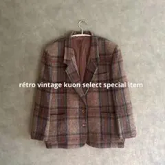 昭和レトロチェック柄ジャケット　テーラードジャケット　ヴィンテージコーデ　古着