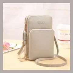 【グレー】財布 スマホ ショルダー バッグ ポーチ 軽量 コンパクト 小物入れ