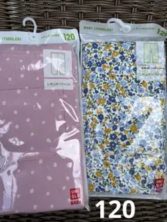 即購入可＊ユニクロ　120レギンス10分丈レギュラーフィット2点セット花&ピンク