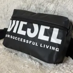 美品 ディーゼル DIESEL ボディバッグ ナイロン 斜め掛け デカロゴ 黒