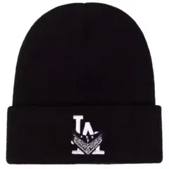 【新品未使用】LA ニット帽　ビーニー ブラック 黒 ロゴ　刺繍　バンダナ