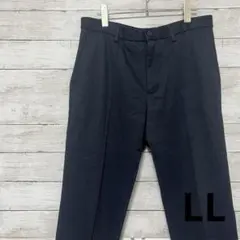 レディース スラックス シンプル ネイビー LLサイズ アジャスター ウール混
