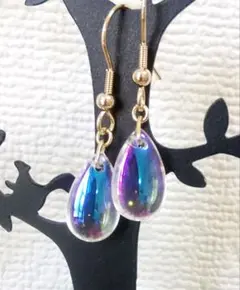 マーメイドビーズ一粒ピアス　オーロラクリスタル　春ピアス