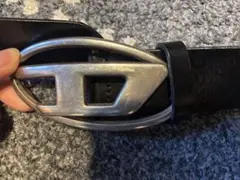 DIESEL ブラックレザーベルト メタルバックル