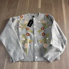 NEON BLANC 花柄刺繍 カーディガン グレー M