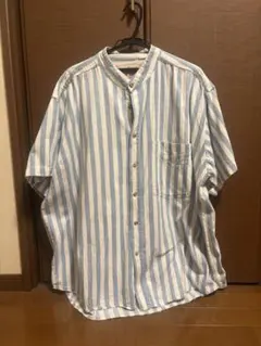 青白ストライプ 半袖シャツ