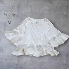 【プライオリティ】Priority カットワーク レース ブラウス Mサイズ