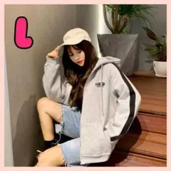 【SALE】ジップアップパーカー　パーカー　L　フード　グレー　可愛い　♡