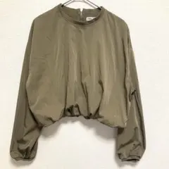 ★ 【美品】ZARA ザラ バルーンヘム クロップドトップス カーキ L 長袖のサムネイル